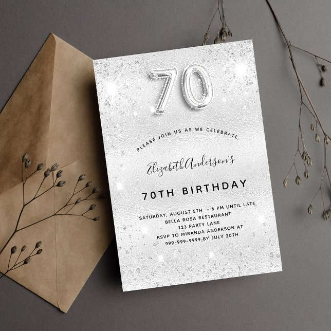 Invitación 70.ª plata purpurina metalizado lujo (Subido por el creador)