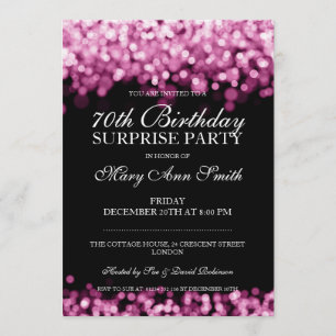 Invitación 70.ª Sorpresa Fiesta de Cumpleaños Luces Rosadas