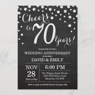 Invitación 70.º Aniversario Boda Chalkboard Plata negra