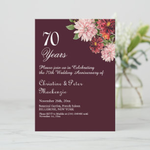 Invitación 70.º Aniversario del Boda Platino Borgoña Floral