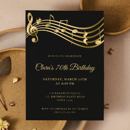 Invitación 70.º Birthday Music Notes Gold Elegant Modern