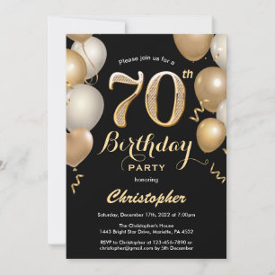 Invitación 70.º Confetti de los Globos de Oro y Negro