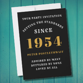 Invitación 70.º Cumpleaños 1954 Oro Negro Personalizado Para