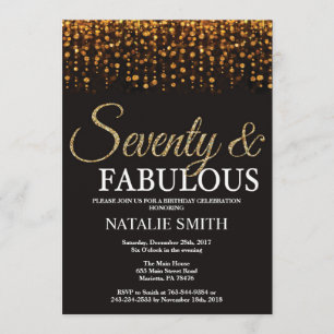 Invitación 70.º cumpleaños 70 y fabuloso Purpurina de oro
