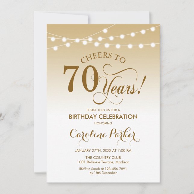 Invitación 70.º cumpleaños - Blanco de oro (Anverso)