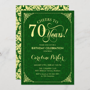 Invitación 70.º cumpleaños - Damasco verde de oro