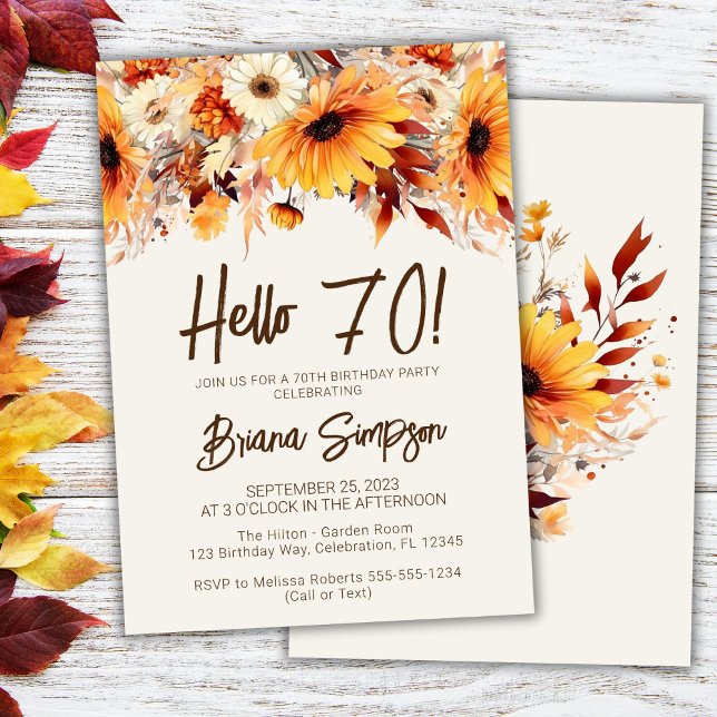 Invitación 70.º cumpleaños de Beige Fall Floral (Subido por el creador)
