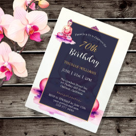 Invitación 70.º cumpleaños de Buda, acuarela, meditación/yoga
