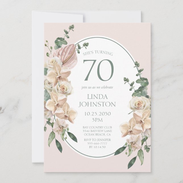 Invitación 70.º cumpleaños de la floral tropical (Anverso)