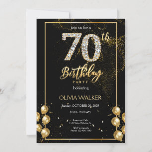 Invitación 70.º cumpleaños de oro y negro de diamantes