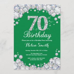 Invitación 70.º cumpleaños Diamante Verde y Plata