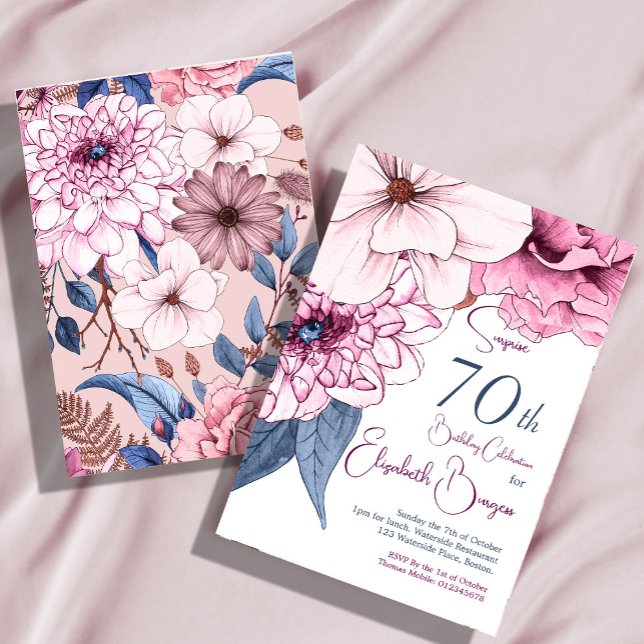 Invitación 70.º Cumpleaños Elegante Floral Moderna (Subido por el creador)