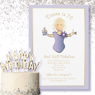 Invitación 70.º cumpleaños elegante oro azul fabuloso 70