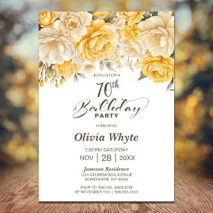 Invitación 70.º cumpleaños Fiesta floral rosa amarilla