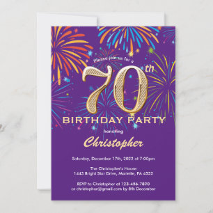 Invitación 70.º cumpleaños Fuegos artificiales de arcoiris mo