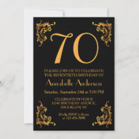 70.º Cumpleaños Glam Modern Gold Black Vintage Ret