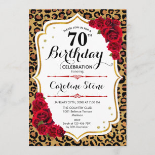 Invitación 70.º cumpleaños - Impresión de leopardo de las ros