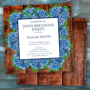 Invitación 70.º cumpleaños Madera Azul Hydrangeas Fiesta Rúst