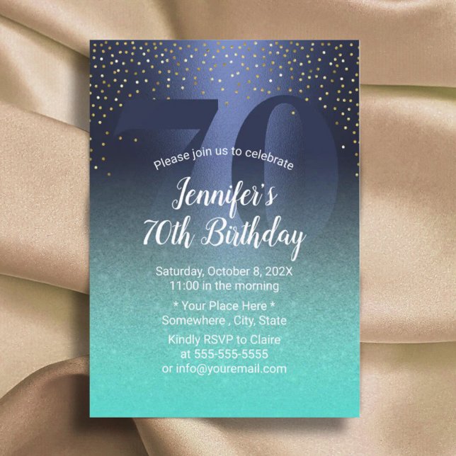 Invitación 70.º cumpleaños Marina moderna azul y turquesa (Subido por el creador)