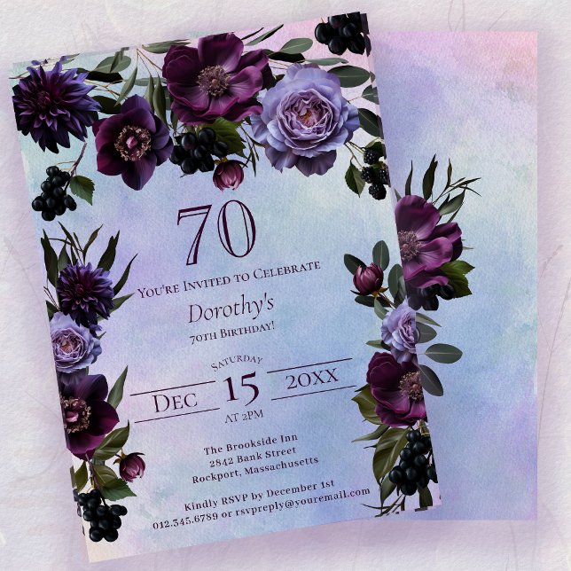 Invitación 70.º cumpleaños Moody Flor gótica morada (Subido por el creador)