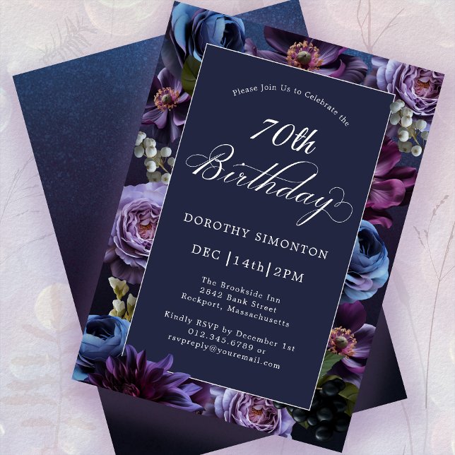 Invitación 70.º cumpleaños Moody Purple Flower Invitation (Subido por el creador)
