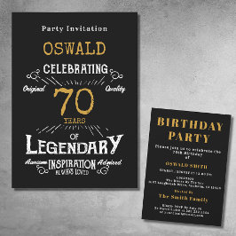 Invitación 70.º cumpleaños Nacido legendario Black Gold Retro