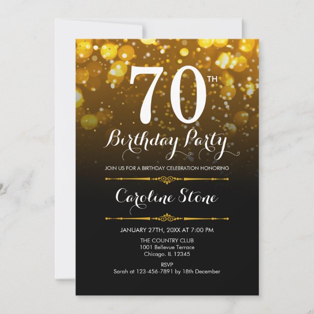 Invitación 70.º cumpleaños - Oro blanco negro (Anverso)