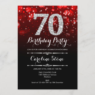 Invitación 70.º cumpleaños - Plata negra roja
