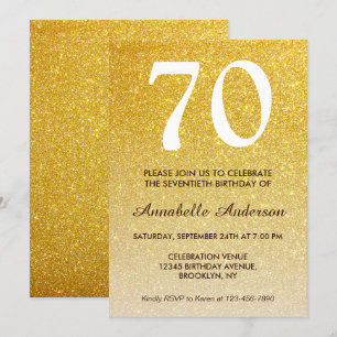 Invitación 70.º cumpleaños Purpurina de oro amarillo Sparkle 