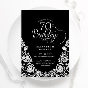 Invitación 70.º cumpleaños Rosas de plata negra