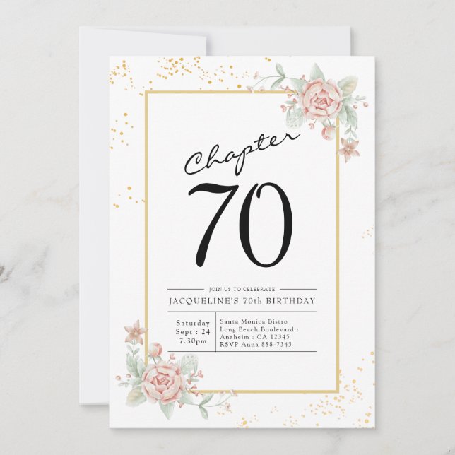 Invitación 70.º cumpleaños Rubor Floral (Anverso)