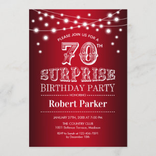 Invitación 70.º cumpleaños sorpresa - Blanco rojo negro