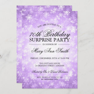 Invitación 70.º cumpleaños sorpresa Morado invierno Maravilla