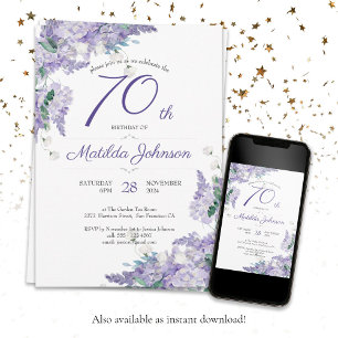 Invitación 70.º Cumpleaños Wisteria Morada Floral Inv Botánic