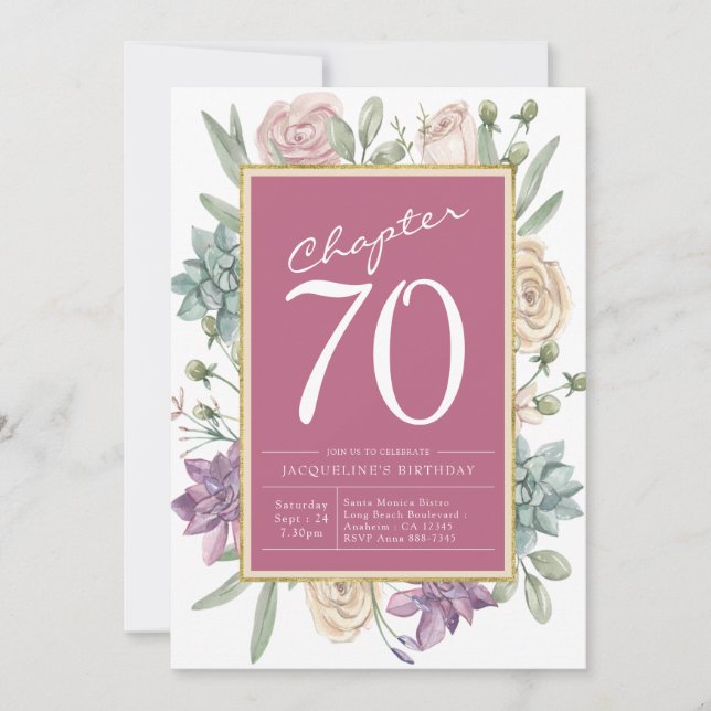 Invitación 70.º Fiesta de la sorpresa floral de cumpleaños (Anverso)