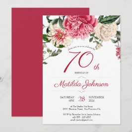 Invitación 70.º Fiesta Rojo Floral Botánico Elegante