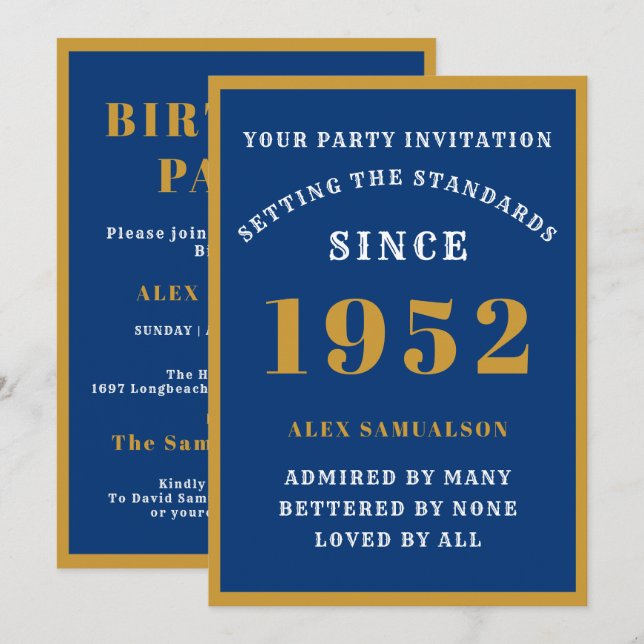 Invitación 70.º Nacimiento Añadir Nombre 1952 Moda Elegante O (Anverso / Reverso)