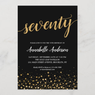 Invitación 70.º natalicio de escritura moderna de confetti de