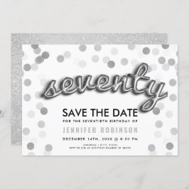 Invitación 70.º Purpurina de Bálón Plata de Cumpleaños Salva 