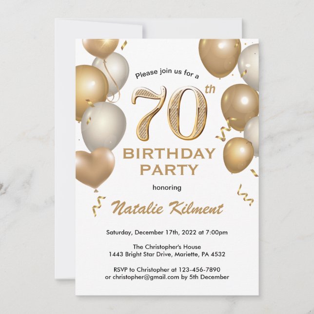 Invitación 70.º Purpurina de oro y blanco (Anverso)