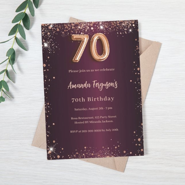Invitación 70.º rosa burdeos de cumpleaños (Subido por el creador)