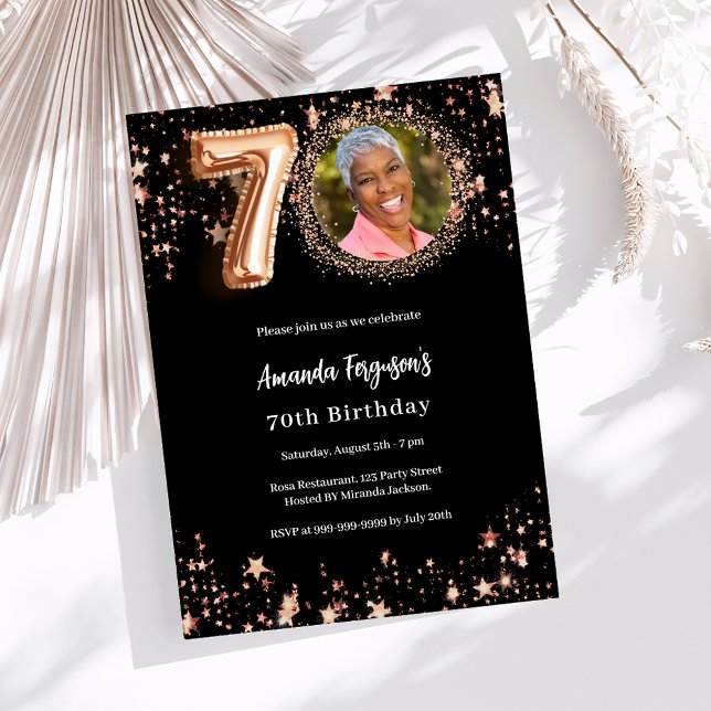 Invitación 70.º rosa negro de estrellas de oro (Subido por el creador)