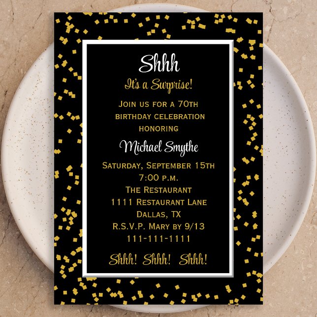 Invitación 70.º Shhh es un sorprendente Confetti de cumpleaño (Subido por el creador)