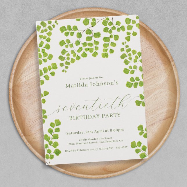 Invitación 70 Aniversario Botánico Verde (Green Botanical 70th Birthday Invitation)