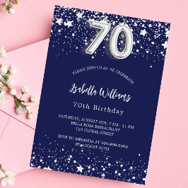 Invitación 70 años estrellas de plata azul marino