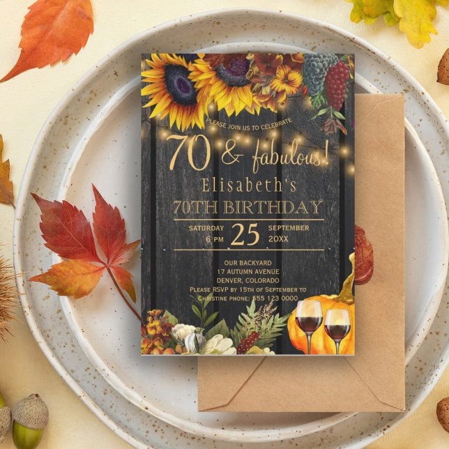 Invitación 70 años fabulosos caen flores rústicas cumpleaños (Subido por el creador)
