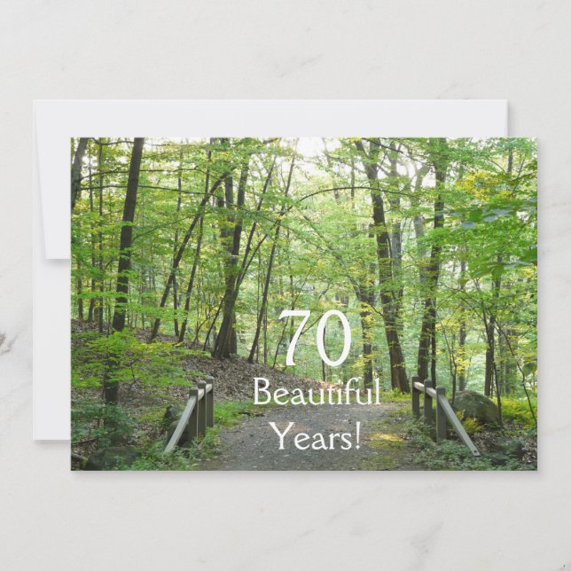 Invitación ¡70 años hermosos! - Cumpleaños+Puente del bosque (Anverso)