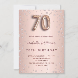 Invitación 70 años rosa oro rubor diamantes elegante
