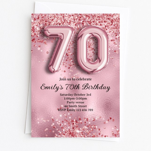Invitación 70 cumpleaños con brillo rosa (Subido por el creador)