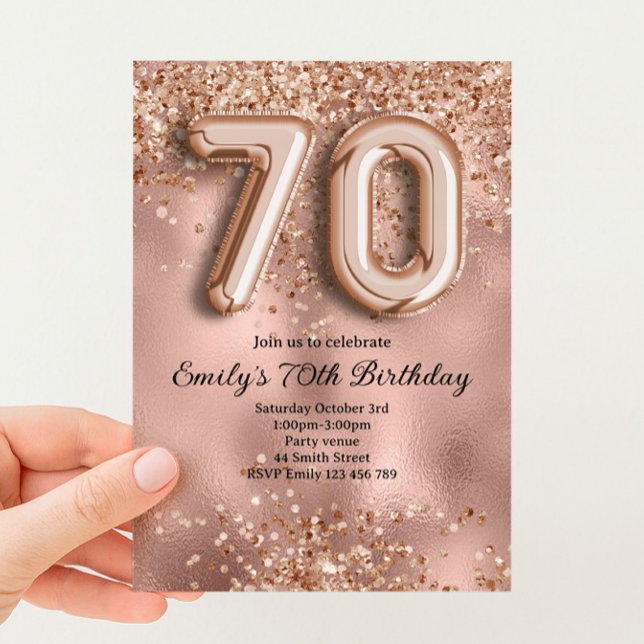 Invitación 70 Cumpleaños de Purpurina Dorado Rosa (Subido por el creador)